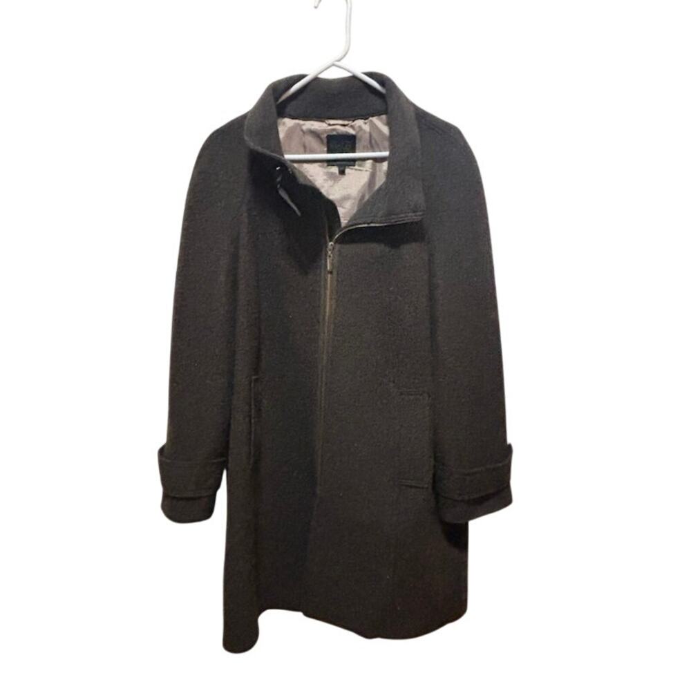 Hilary Radley 100% wool long gray jacket coat winter lined pleated women's sz 14